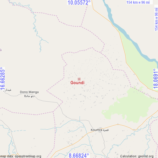 Goundi on map