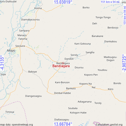 Bandiagara on map