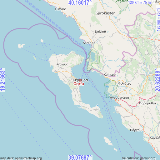 Corfu on map