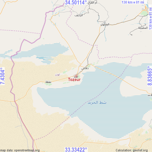 Tozeur on map
