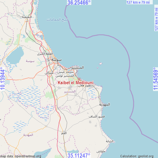Ksibet el Mediouni on map