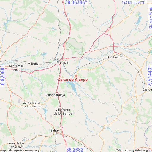 Zarza de Alange on map