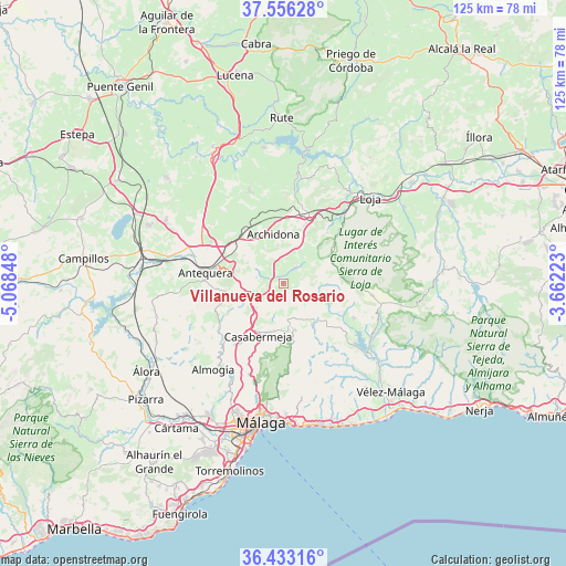 Villanueva del Rosario on map
