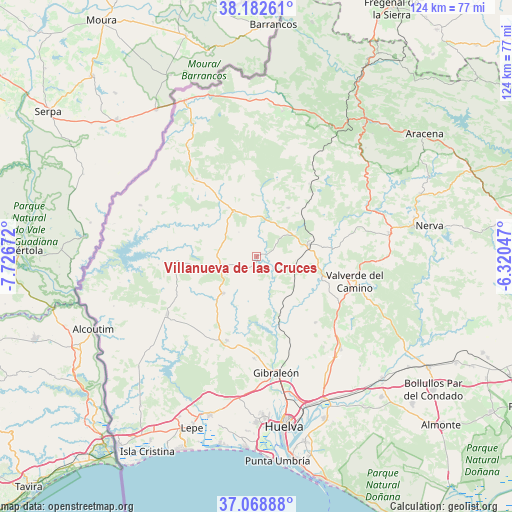 Villanueva de las Cruces on map