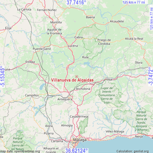 Villanueva de Algaidas on map