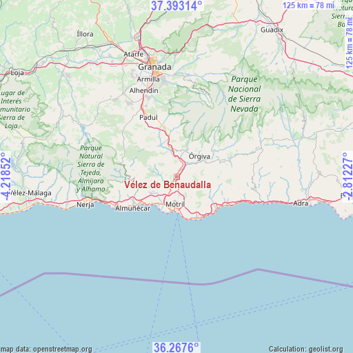 Vélez de Benaudalla on map