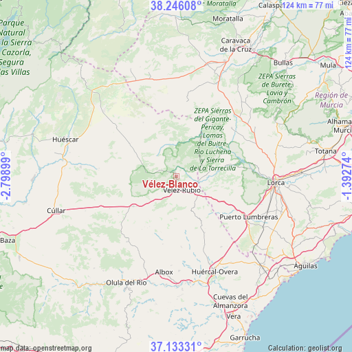 Vélez-Blanco on map