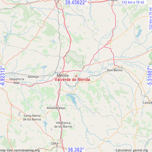 Valverde de Mérida on map