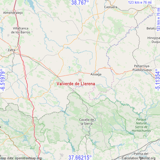 Valverde de Llerena on map