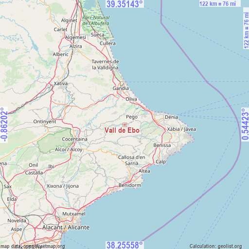 Vall de Ebo on map