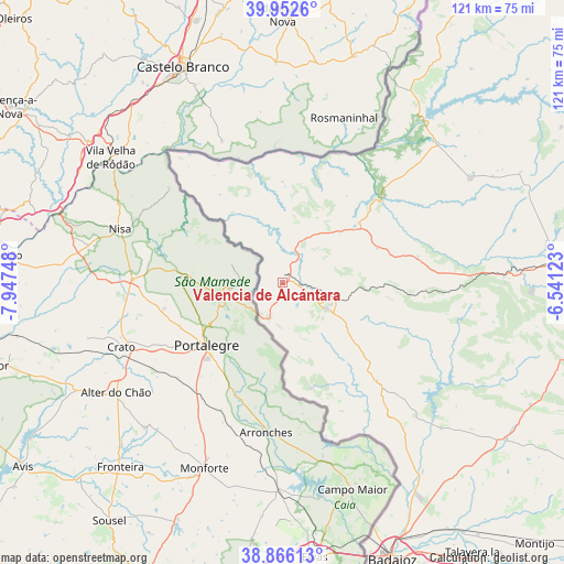 Valencia de Alcántara on map