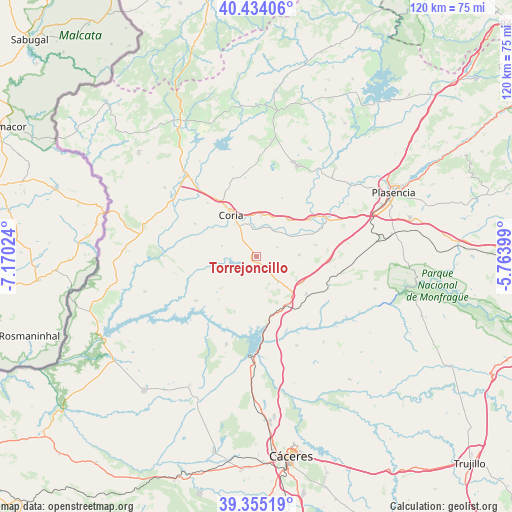 Torrejoncillo on map