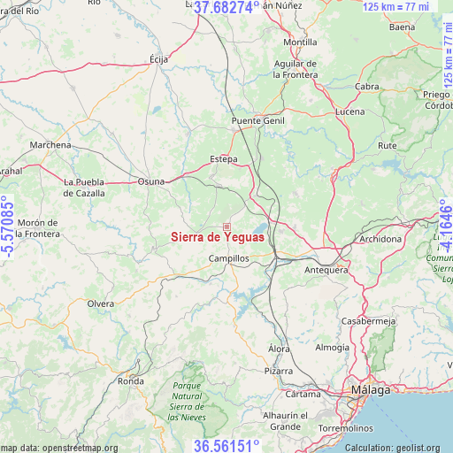 Sierra de Yeguas on map