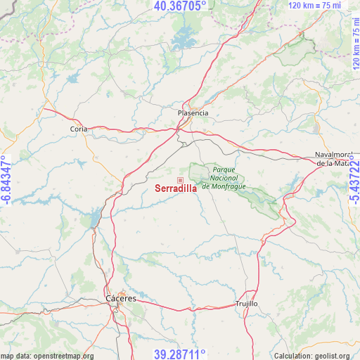 Serradilla on map