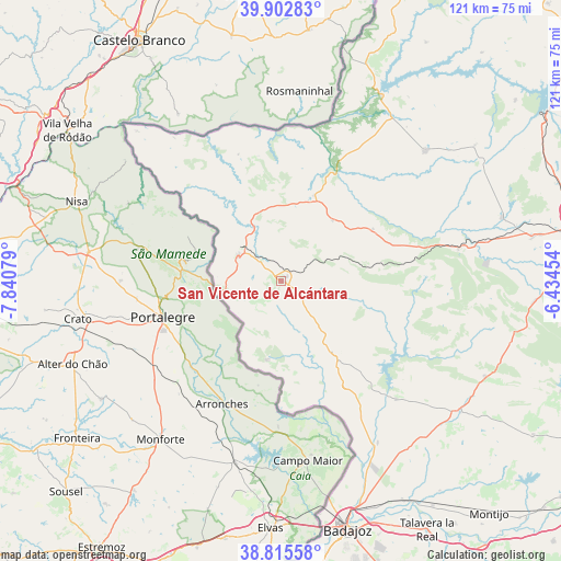 San Vicente de Alcántara on map