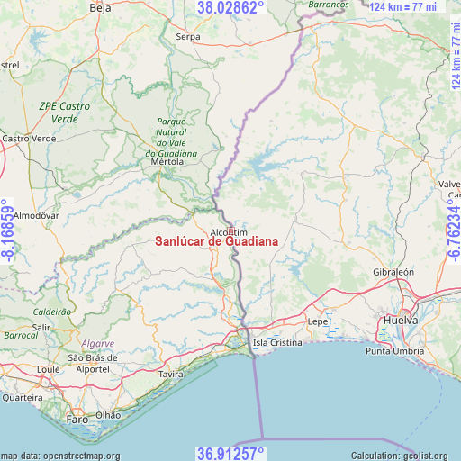 Sanlúcar de Guadiana on map