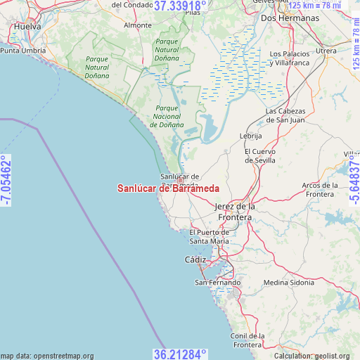 Sanlúcar de Barrameda on map