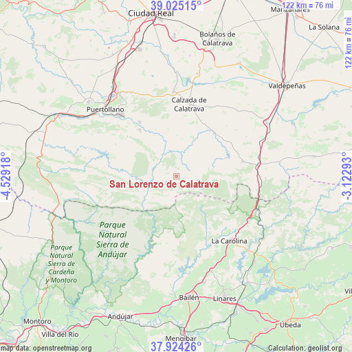 San Lorenzo de Calatrava on map