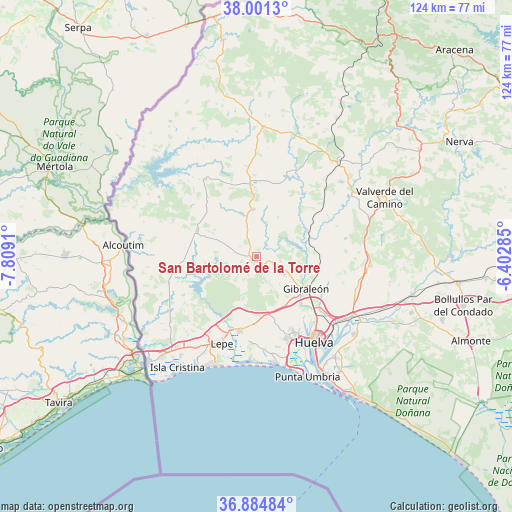 San Bartolomé de la Torre on map