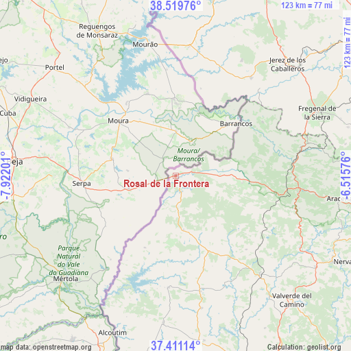 Rosal de la Frontera on map