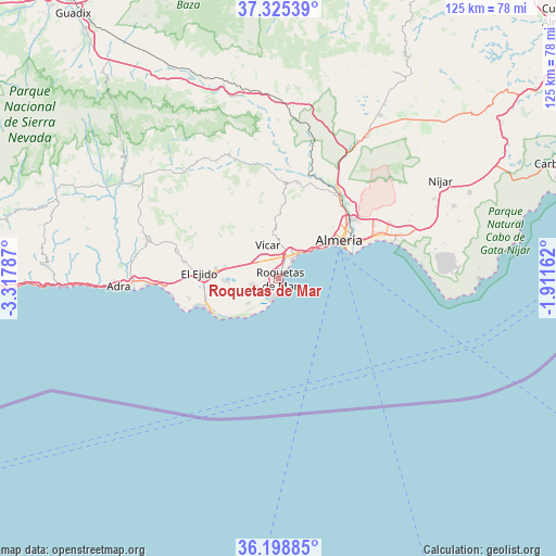 Roquetas de Mar on map