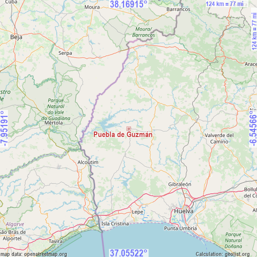 Puebla de Guzmán on map