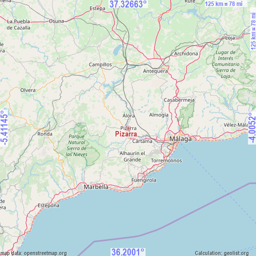 Pizarra on map