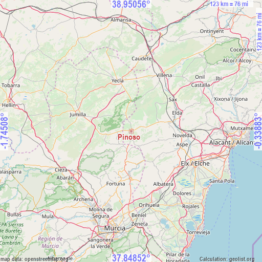 Pinoso on map