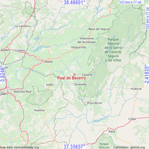 Peal de Becerro on map