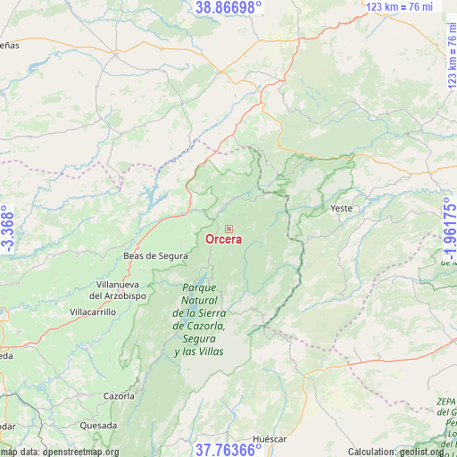 Orcera on map