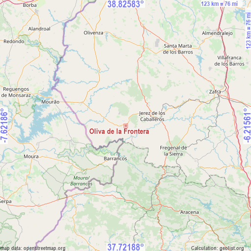 Oliva de la Frontera on map