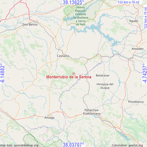 Monterrubio de la Serena on map