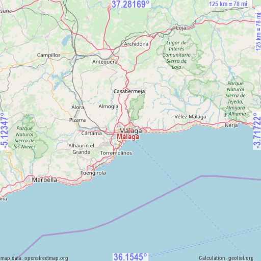 Málaga on map