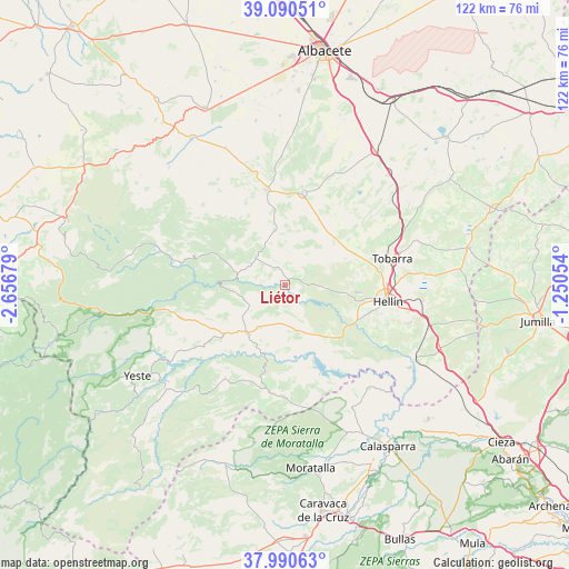 Liétor on map