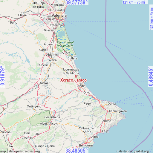 Xeraco,Jaraco on map