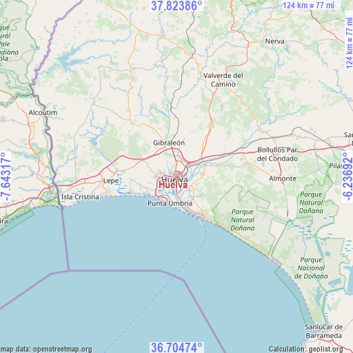 Huelva on map