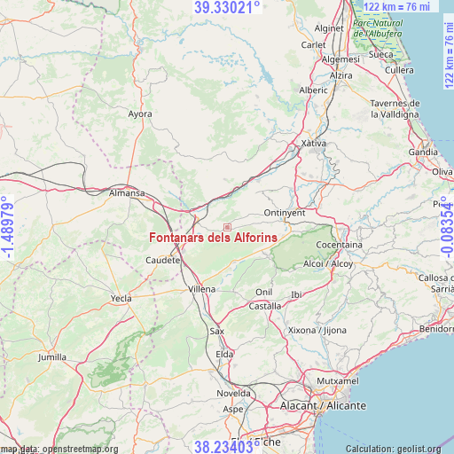 Fontanars dels Alforins on map