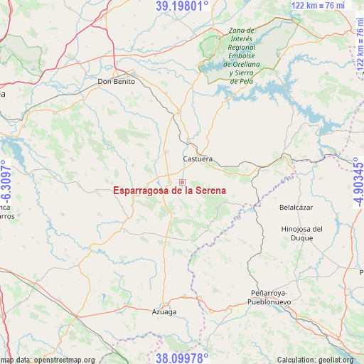 Esparragosa de la Serena on map