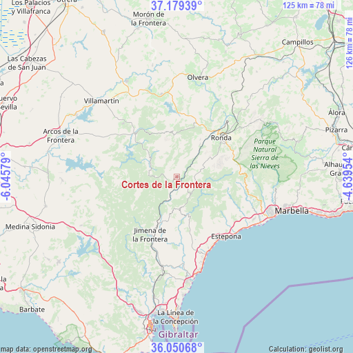 Cortes de la Frontera on map