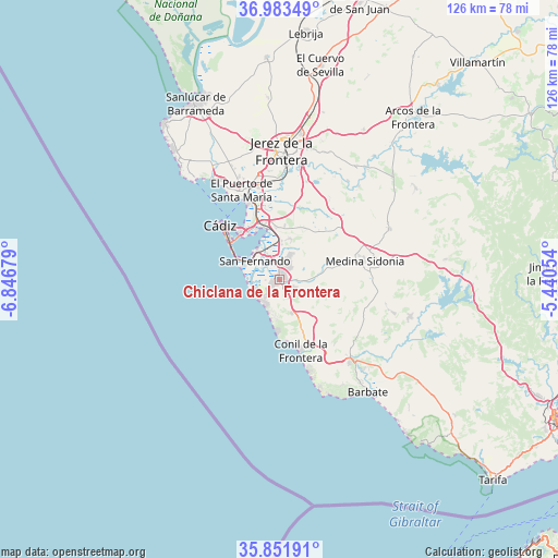 Chiclana de la Frontera on map