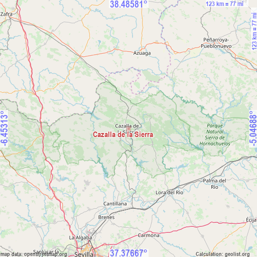 Cazalla de la Sierra on map