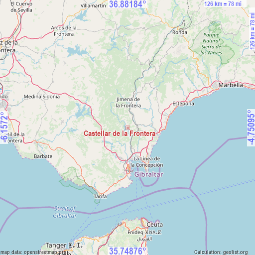 Castellar de la Frontera on map