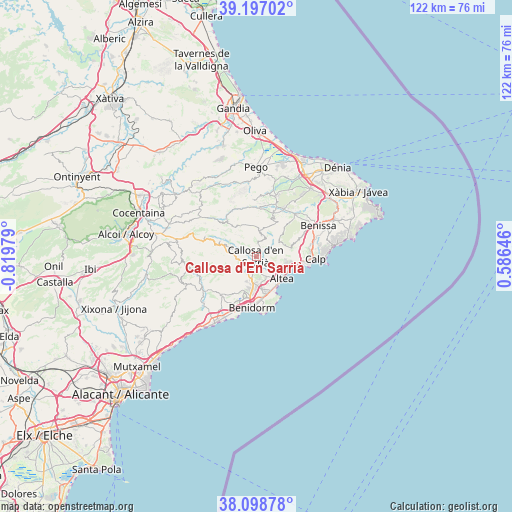 Callosa d'En Sarrià on map