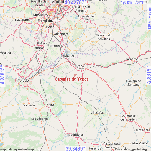 Cabañas de Yepes on map
