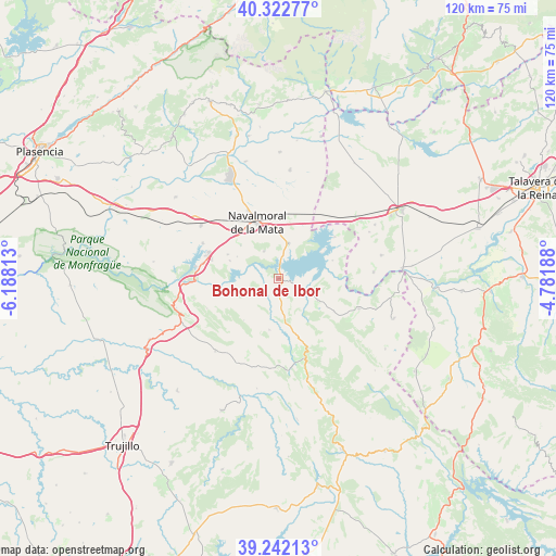 Bohonal de Ibor on map