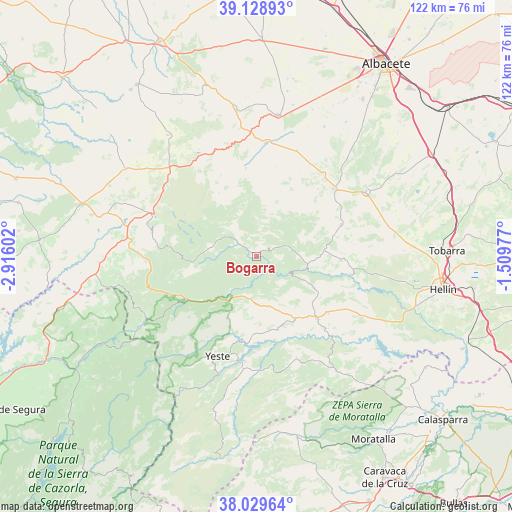 Bogarra on map