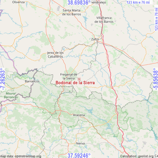 Bodonal de la Sierra on map