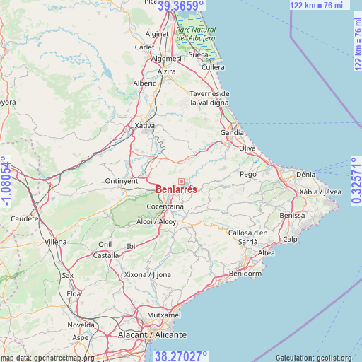 Beniarrés on map