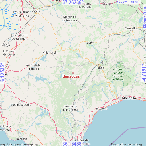 Benaocaz on map