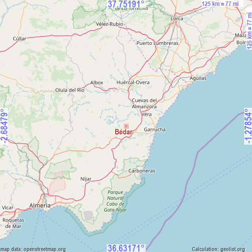 Bédar on map